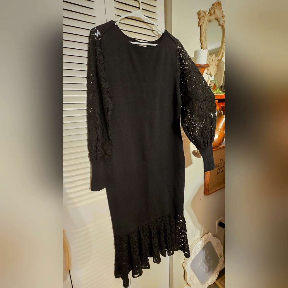 Elegant Black Lace Sleeve Dress